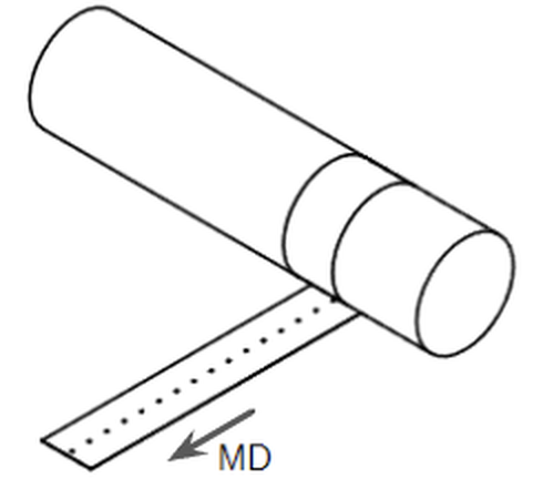 Drawing of an MD sample roll with the strip running off it in the machine direction.
